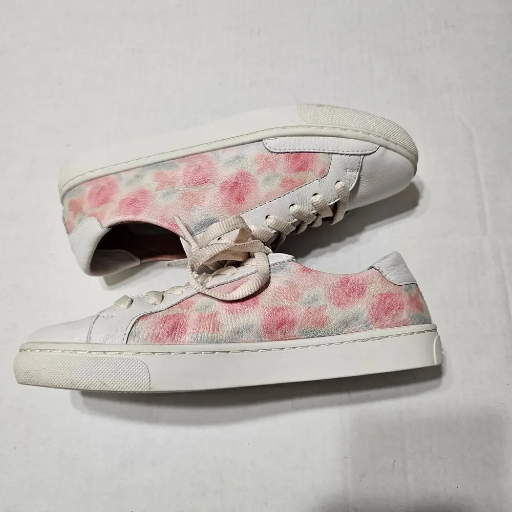 SOLUDOS The Ibiza Classic Sneaker Leather Floral Pink White Size 6.5
